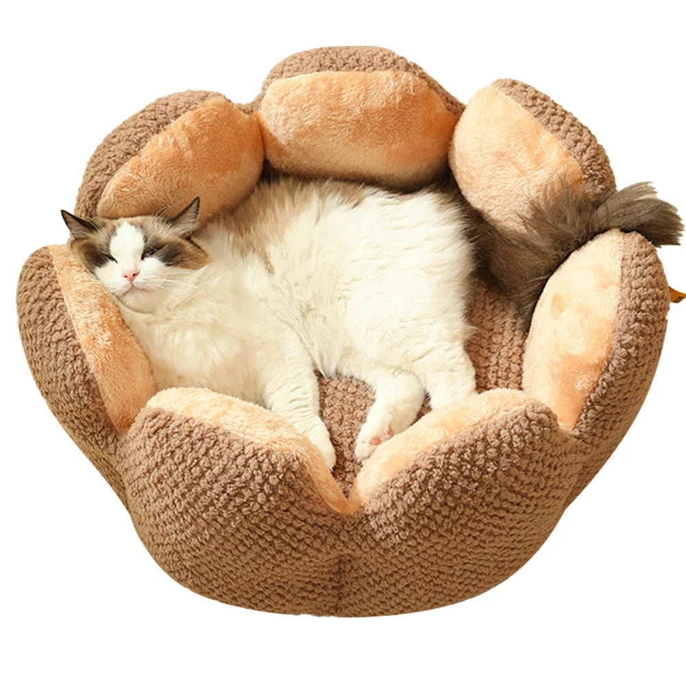 KFX-8080701 Cactus Petal Shape Soft Plush Pet Bed for Cats and Small Dogs, Warm Sleeping Nest with Non-Slip Base, Machine Washable