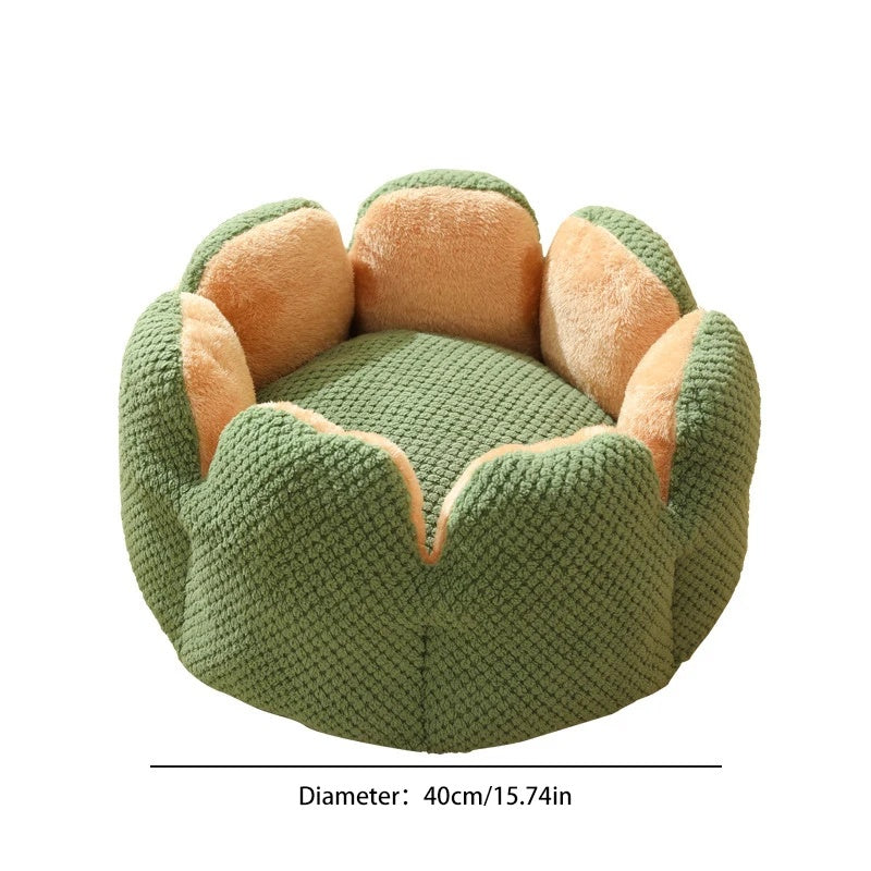 KFX-8080701 Cactus Petal Shape Soft Plush Pet Bed for Cats and Small Dogs, Warm Sleeping Nest with Non-Slip Base, Machine Washable