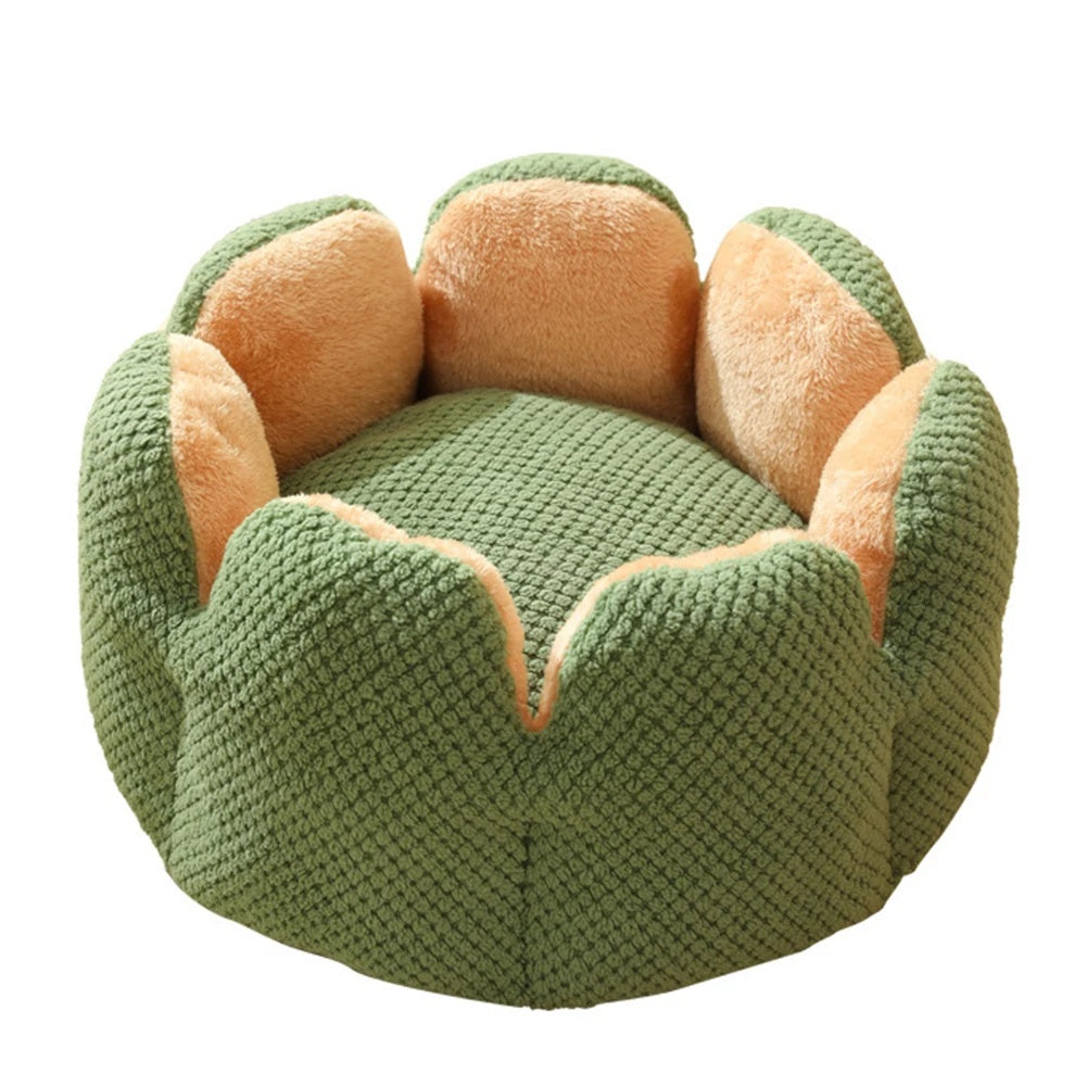 KFX-8080701 Cactus Petal Shape Soft Plush Pet Bed for Cats and Small Dogs, Warm Sleeping Nest with Non-Slip Base, Machine Washable