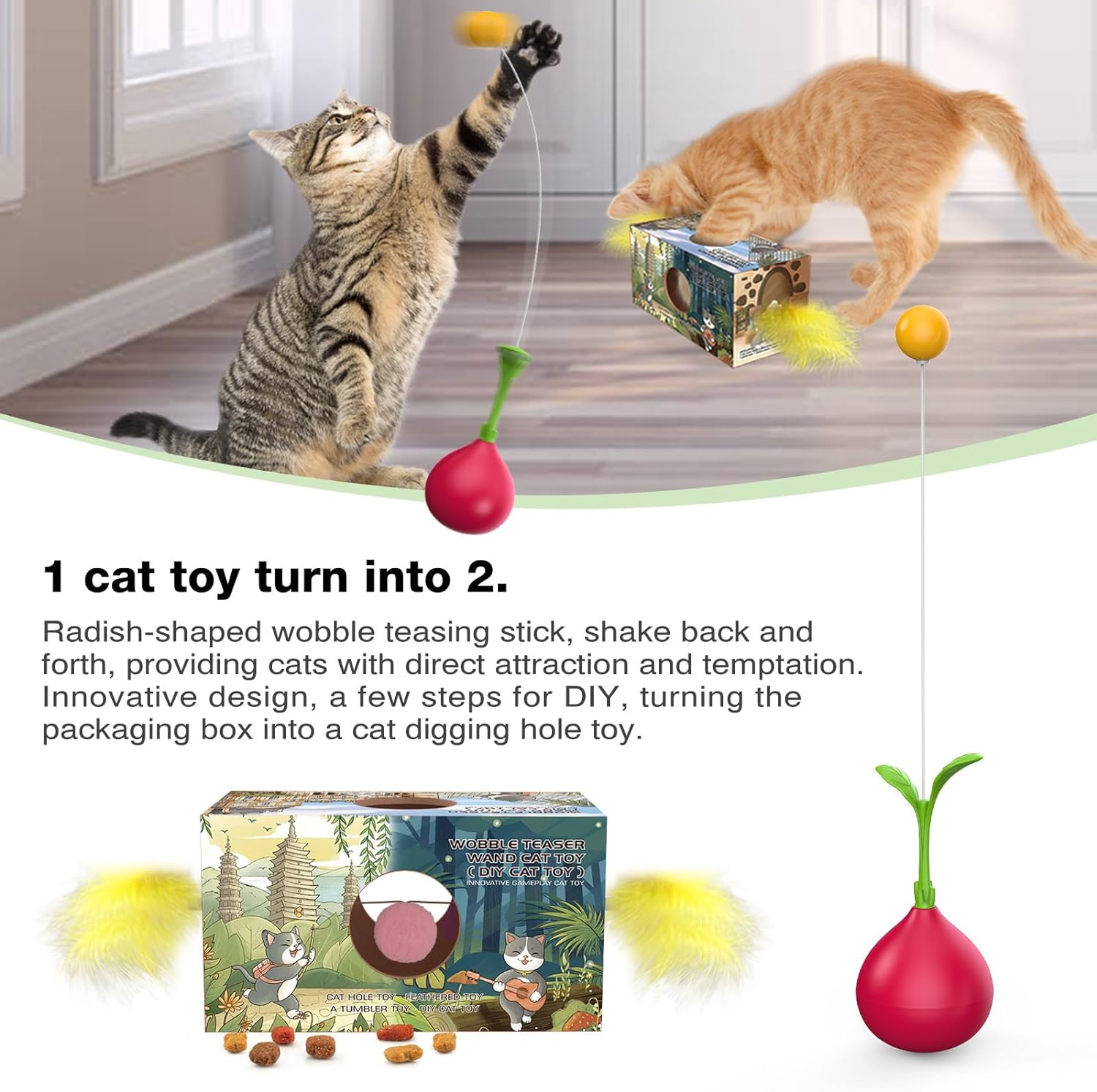 KFX-8081597 Interactive 2-in-1 Cat Toy with Rocking Feather and DIY Digging Hole for Indoor Cats