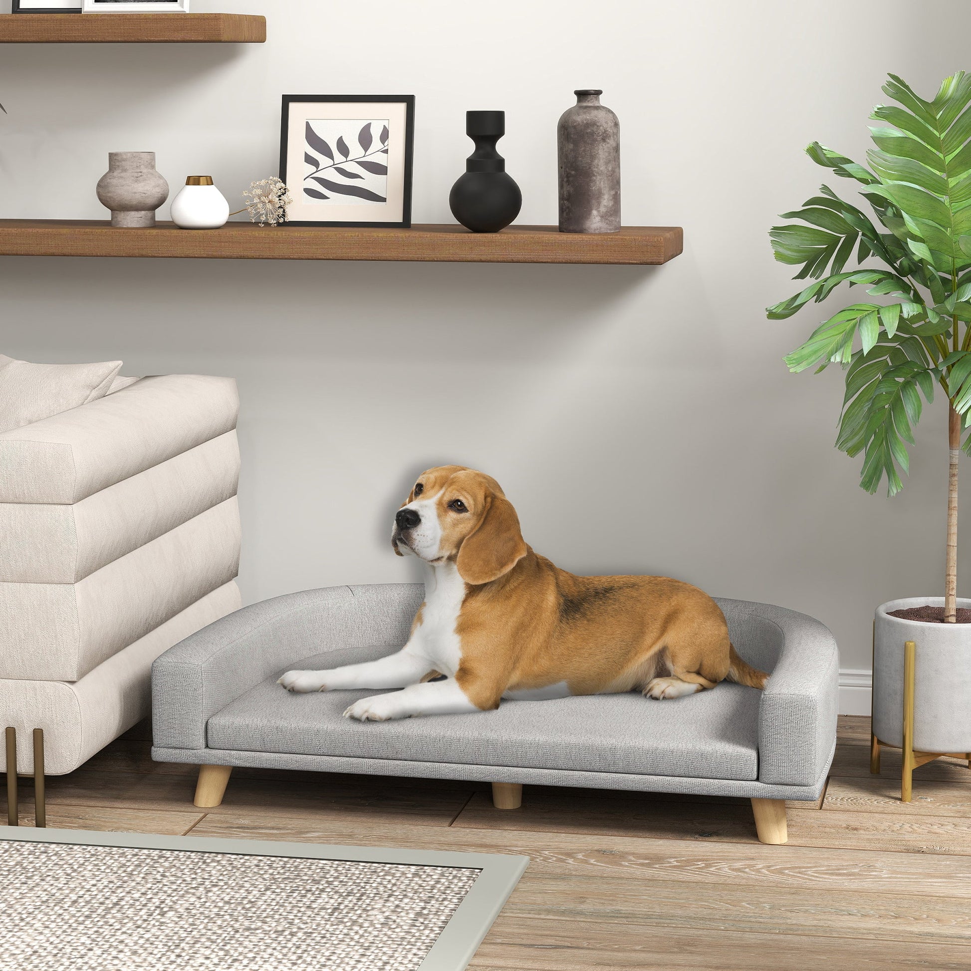 KFX-8081853 Large Dog and Cat Sofa Couch Bed with Washable Cushion in Gray