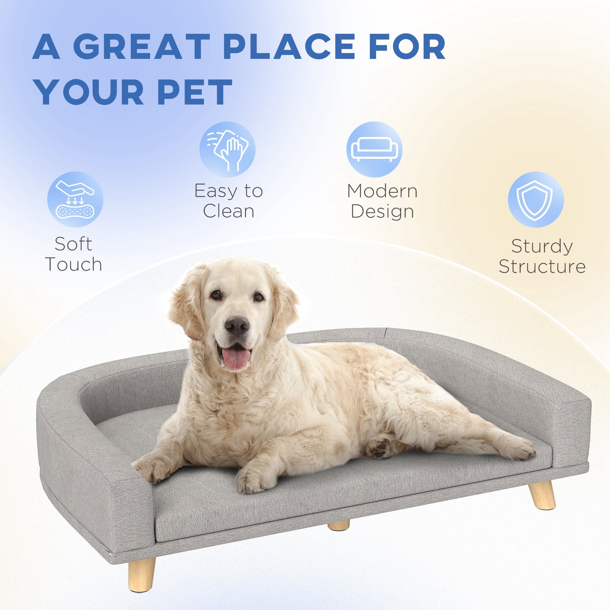 KFX-8081853 Large Dog and Cat Sofa Couch Bed with Washable Cushion in Gray