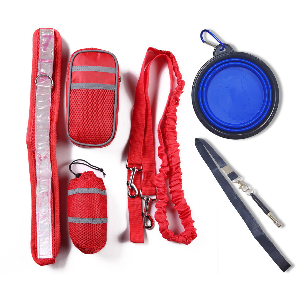 KFX-8083005 Fluorescent Green, Red, Gray & Black Running Traction Belt Training Bag with Dog Bowl & Whistle