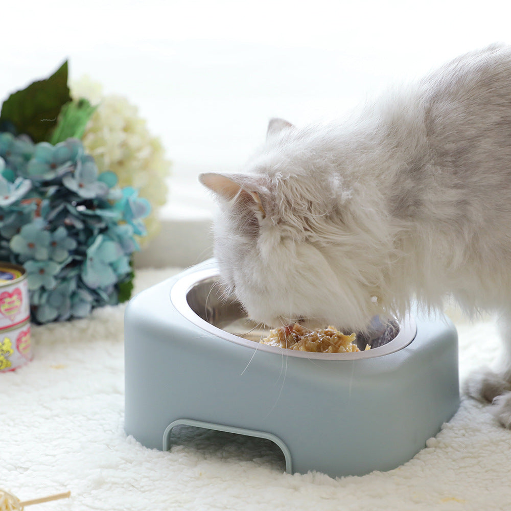 KFX-8083389 Stainless Steel Cat Food Tray - Slope Bowl in Pink, Blue, and Green - 17.5cm Width, 8cm Height