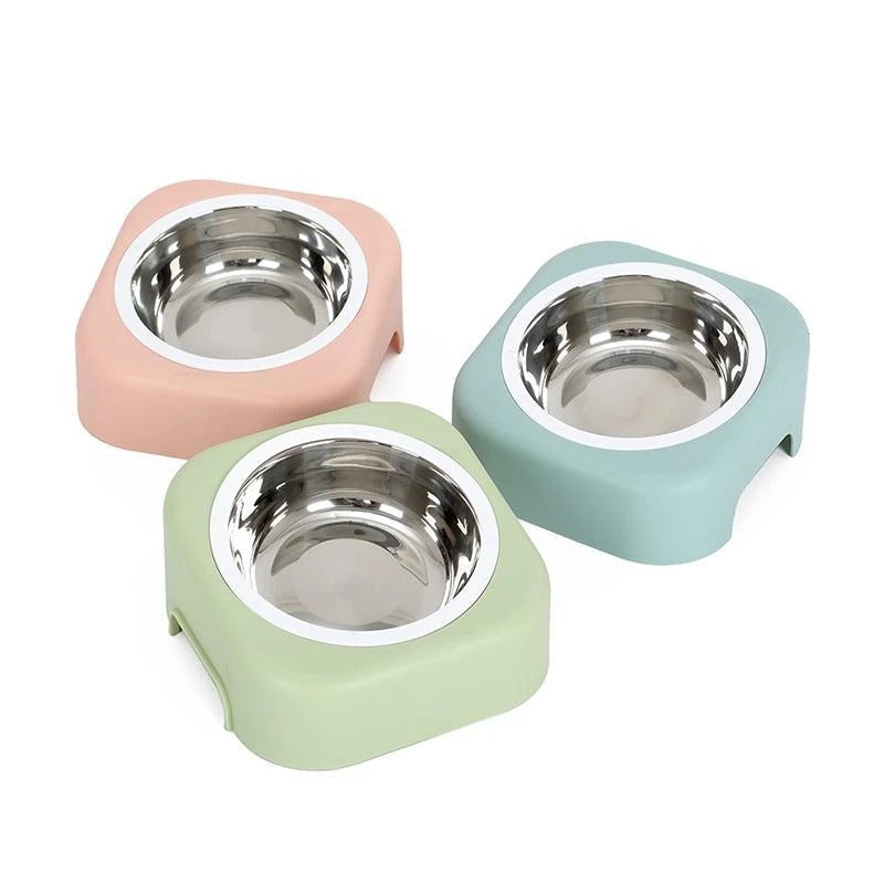 KFX-8083389 Stainless Steel Cat Food Tray - Slope Bowl in Pink, Blue, and Green - 17.5cm Width, 8cm Height