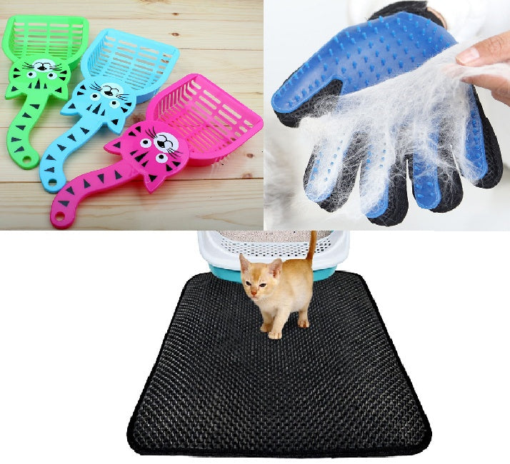 KFX-8085053 Cat Mat Set with Right Glove and Random Color Plastic Shovel in S/M/L Sizes