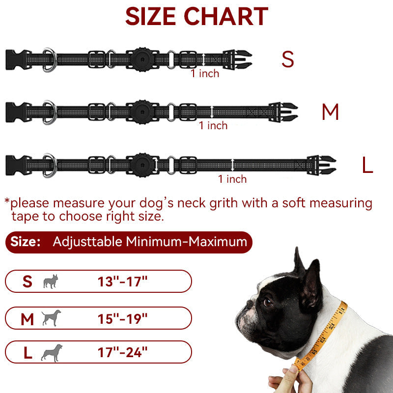 KFX-8085181 Adjustable Anti-Lost Pet Dog Collar - Nylon in Black, Red, Silver - Multiple Sizes Available