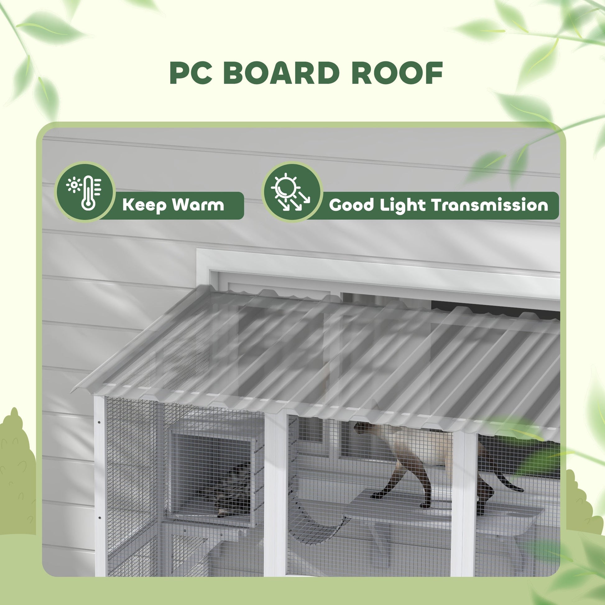 KFX-8087229 Outdoor Cat Enclosure with Bridge Platforms, White Wooden Cat House and Cat Box