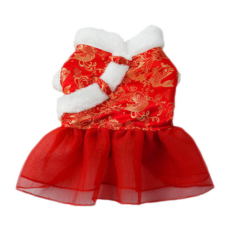 KFX-8087613 Festive Thick Cotton Warm Skirt for Dogs in Koi Red and Pink Options