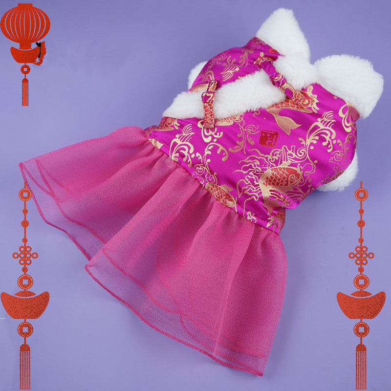 KFX-8087613 Festive Thick Cotton Warm Skirt for Dogs in Koi Red and Pink Options
