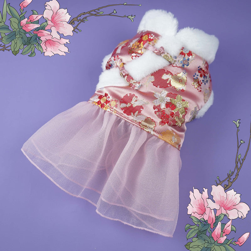 KFX-8087613 Festive Thick Cotton Warm Skirt for Dogs in Koi Red and Pink Options