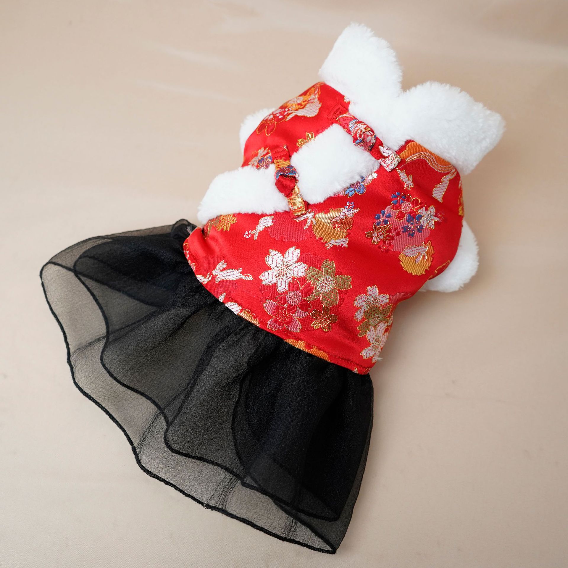 KFX-8087613 Festive Thick Cotton Warm Skirt for Dogs in Koi Red and Pink Options