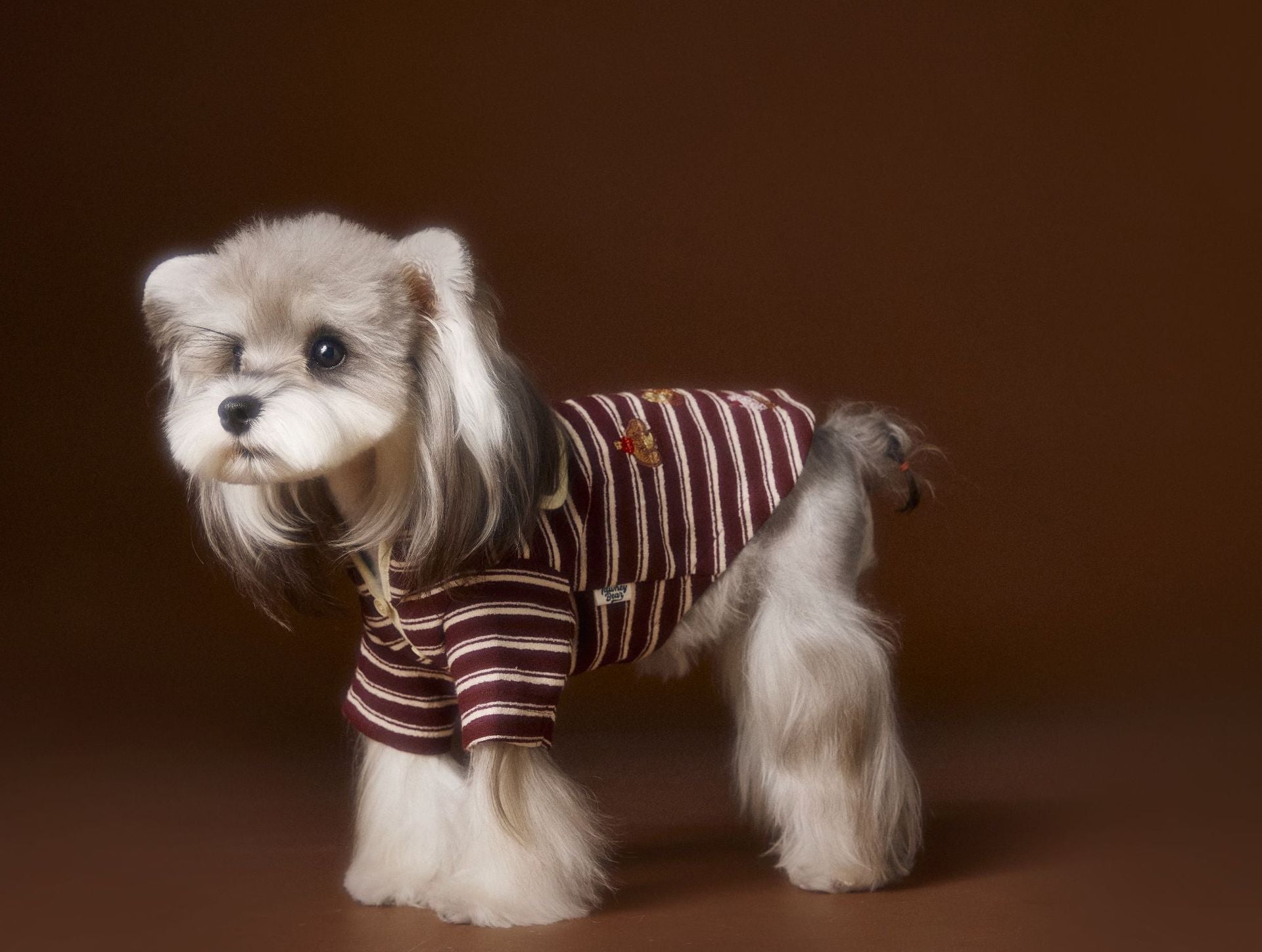 KFX-8087741 Striped Embroidered Sailor Collar Sweatshirt for Pets - Coffee and Red, Sizes XS to XXL