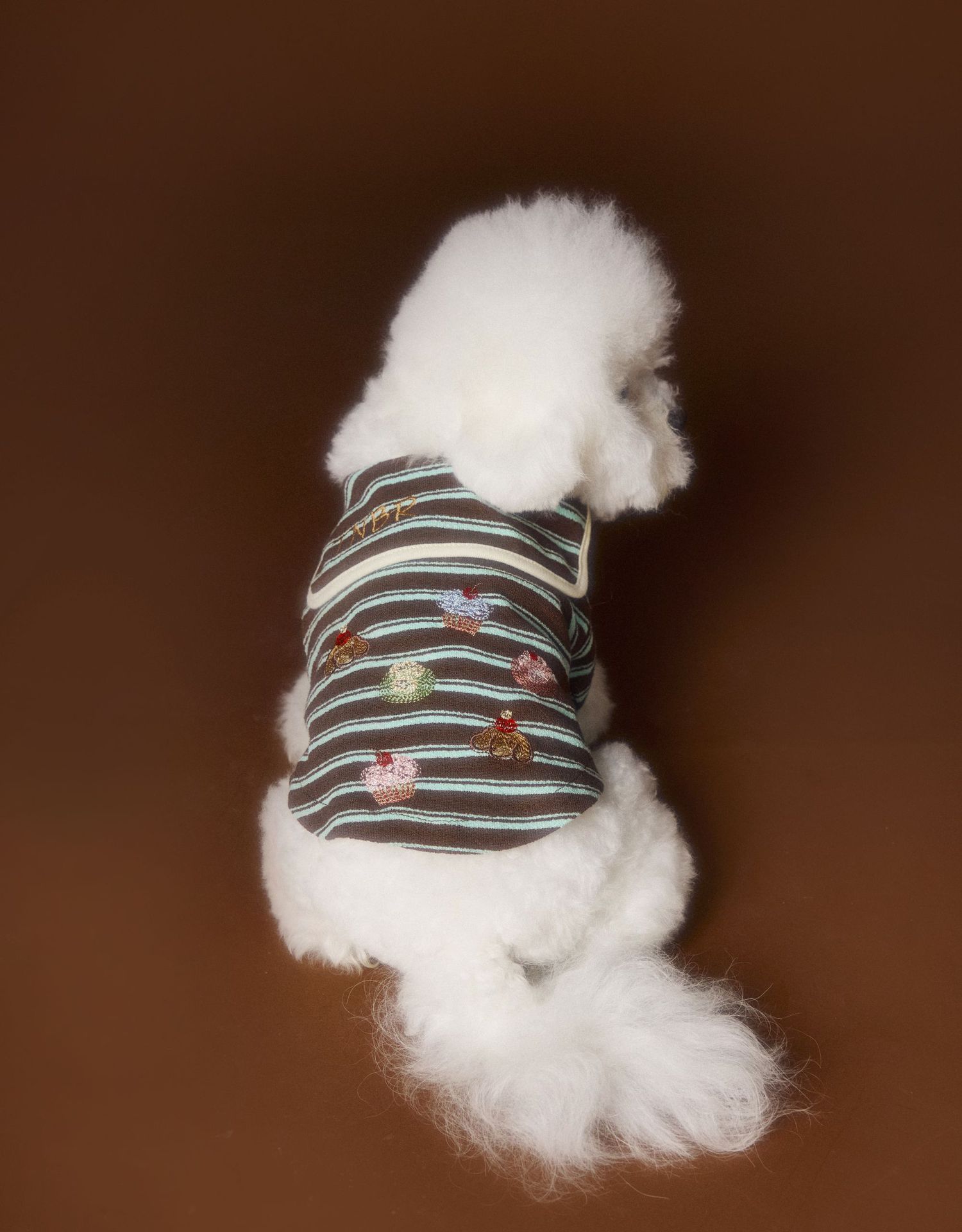KFX-8087741 Striped Embroidered Sailor Collar Sweatshirt for Pets - Coffee and Red, Sizes XS to XXL