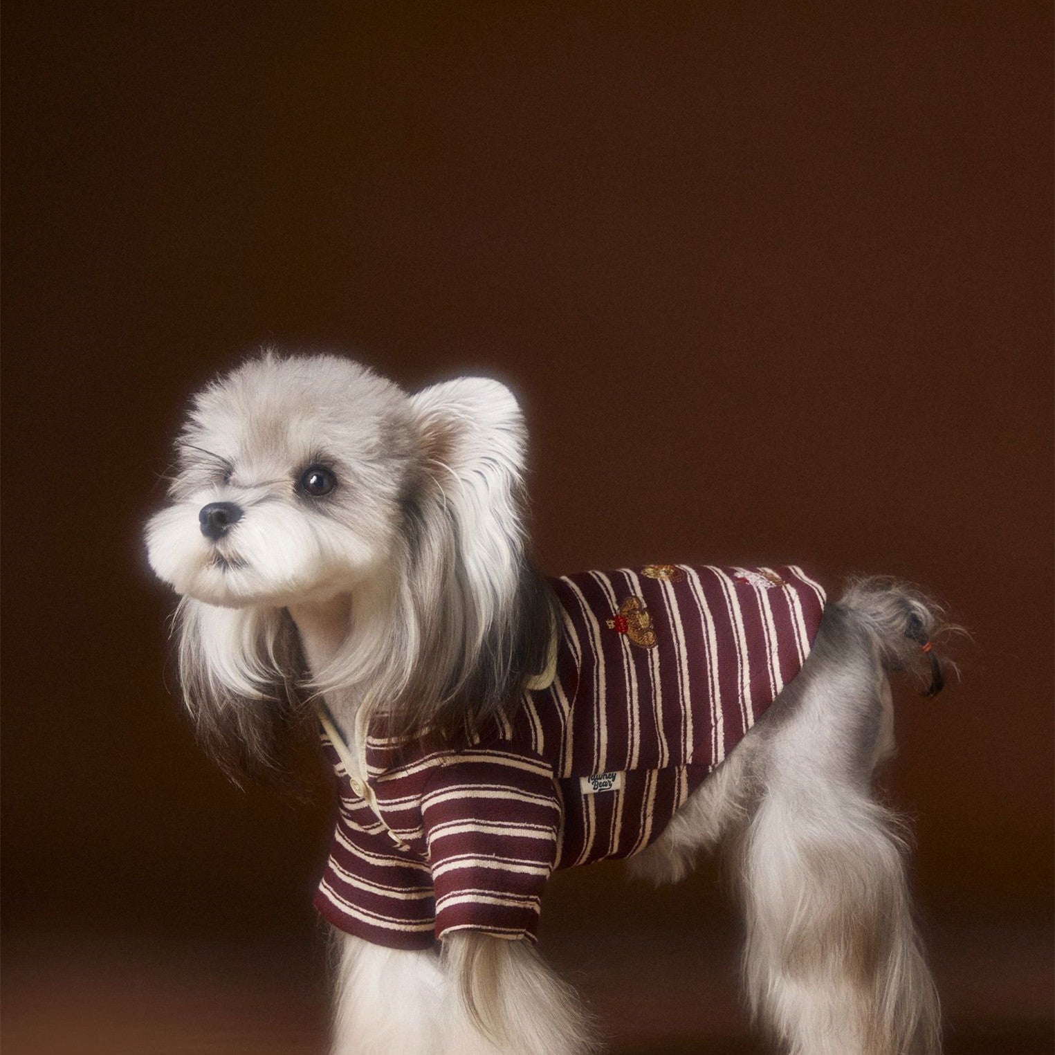 KFX-8087741 Striped Embroidered Sailor Collar Sweatshirt for Pets - Coffee and Red, Sizes XS to XXL