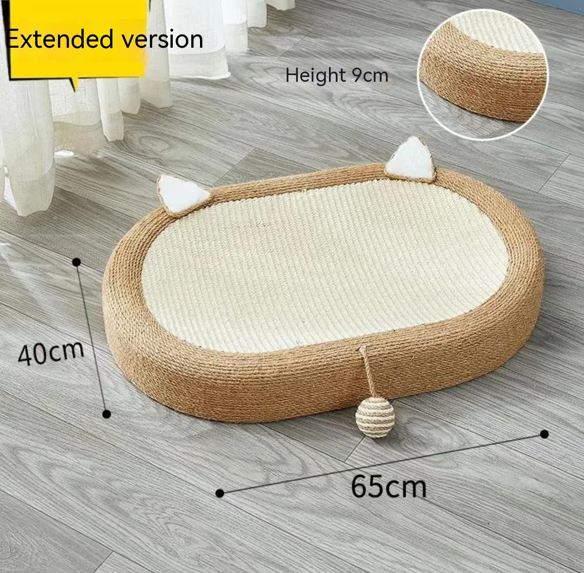 KFX-8089149 Oversized Cat Scratch Board Nest with Thickened Sisal Cushion and Flap Ears