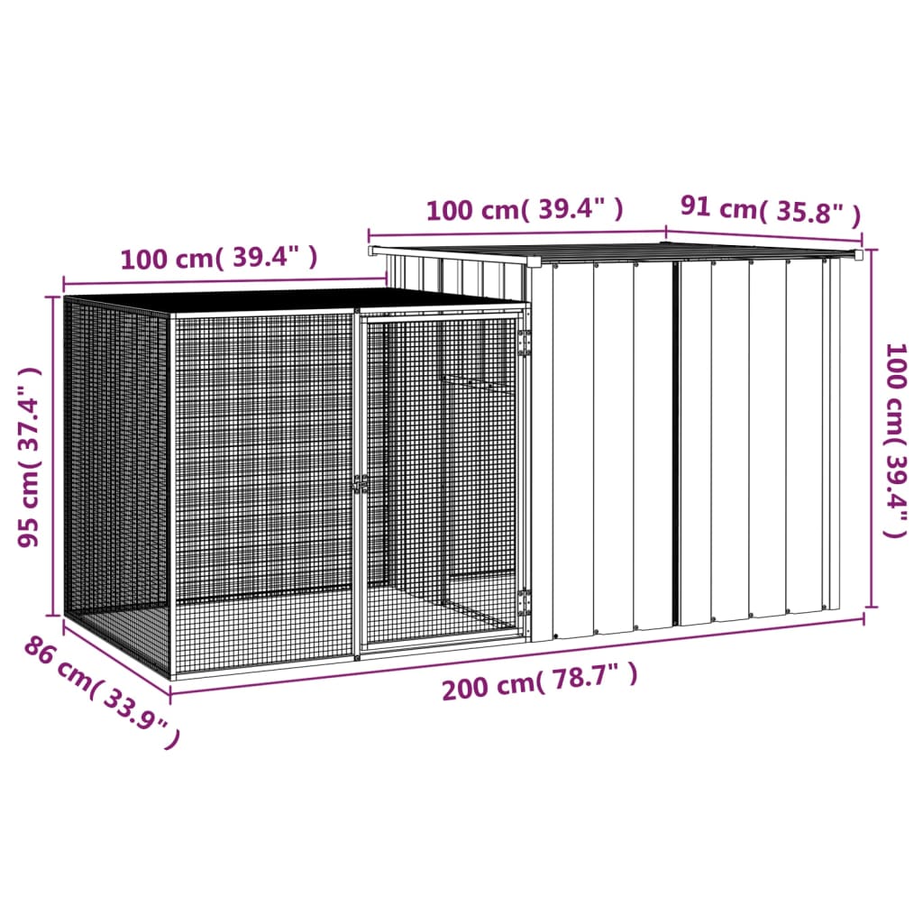 KFX-8090557 Anthracite Galvanized Steel Rabbit Cage 200x91x100 cm with Wire Mesh Enclosure