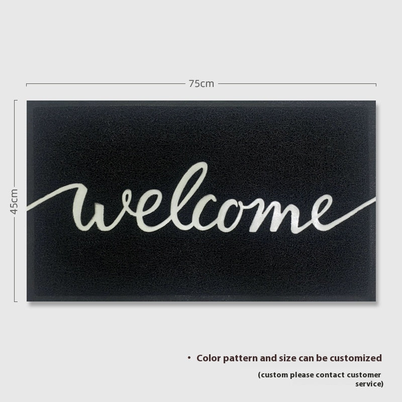 KFX-8090813 Solid Color PVC Loop Door Entry Mat - Rectangle Household Floor Mat (Black, Gray, Welcome)