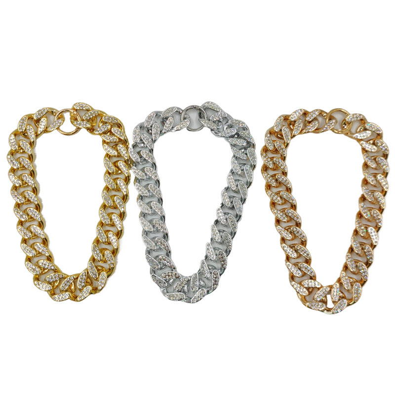 KFX-8091581 Rhinestone-Embellished Geometric Chain Necklace in Gold, Silver, and Rose Gold