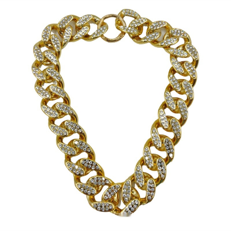 KFX-8091581 Rhinestone-Embellished Geometric Chain Necklace in Gold, Silver, and Rose Gold