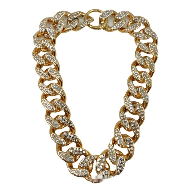 KFX-8091581 Rhinestone-Embellished Geometric Chain Necklace in Gold, Silver, and Rose Gold