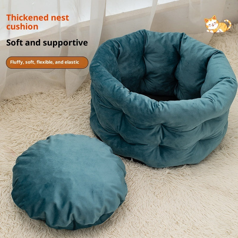 KFX-8092989 Cozy Winter Warm Pet Bed for Cats and Dogs - Medium & Large Sizes in Emerald Blue, Khaki, and Beige