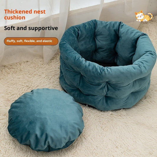 KFX-8092989 Cozy Winter Warm Pet Bed for Cats and Dogs - Medium & Large Sizes in Emerald Blue, Khaki, and Beige