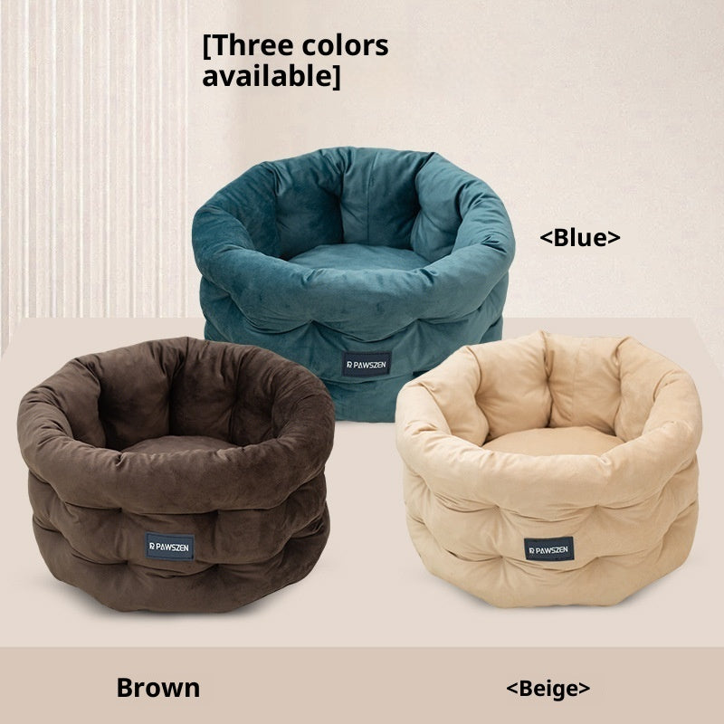 KFX-8092989 Cozy Winter Warm Pet Bed for Cats and Dogs - Medium & Large Sizes in Emerald Blue, Khaki, and Beige