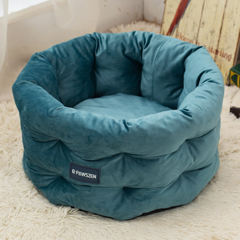 KFX-8092989 Cozy Winter Warm Pet Bed for Cats and Dogs - Medium & Large Sizes in Emerald Blue, Khaki, and Beige