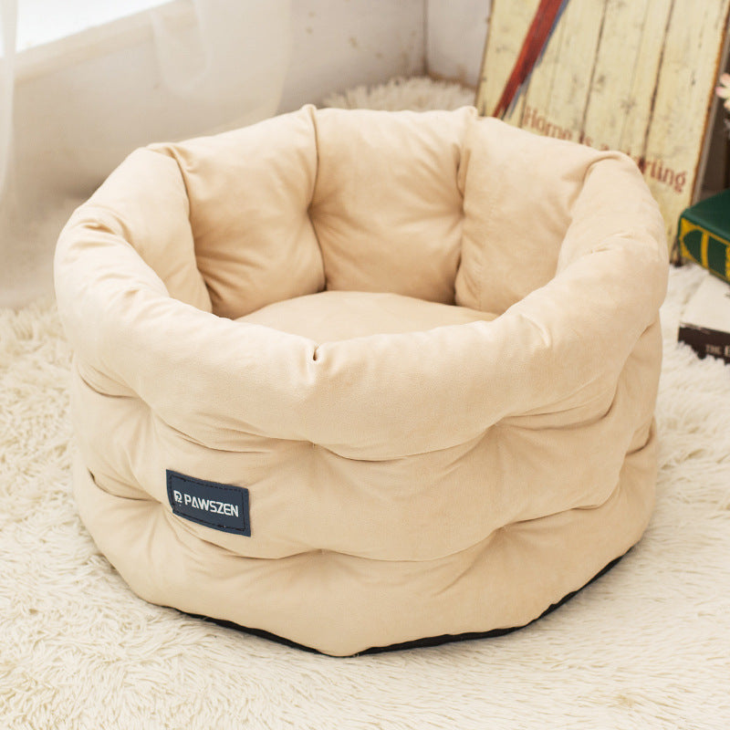 KFX-8092989 Cozy Winter Warm Pet Bed for Cats and Dogs - Medium & Large Sizes in Emerald Blue, Khaki, and Beige