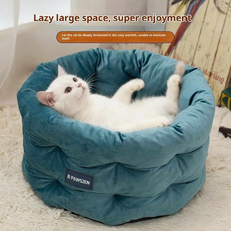 KFX-8092989 Cozy Winter Warm Pet Bed for Cats and Dogs - Medium & Large Sizes in Emerald Blue, Khaki, and Beige