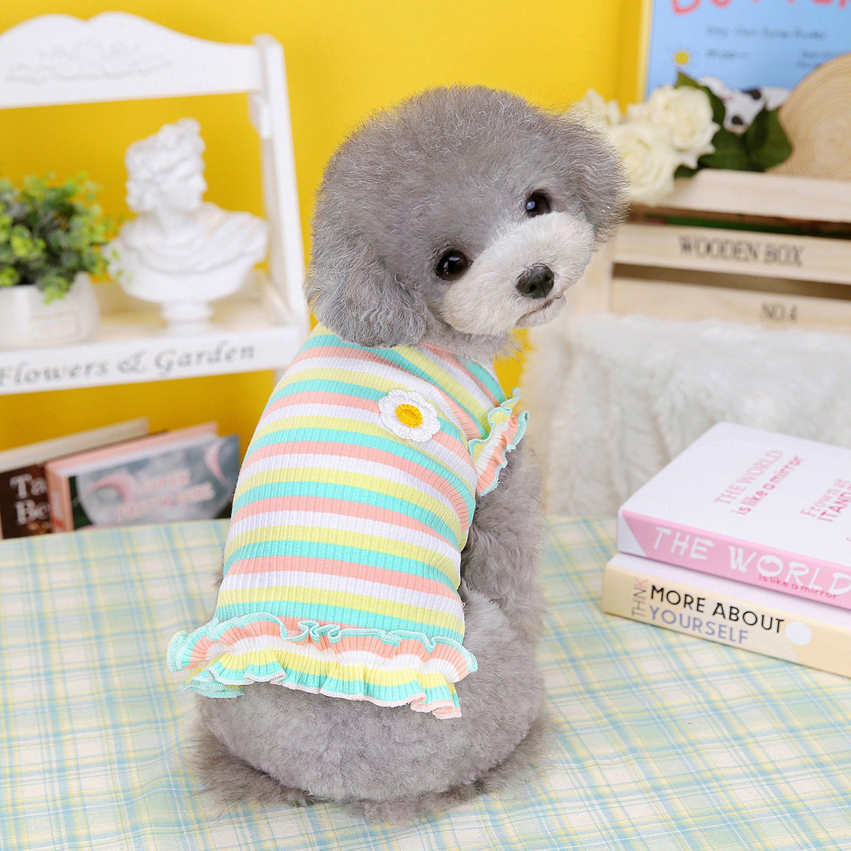 KFX-8094525 Casual Summer Pet Clothing for Small Dogs - Purple and Green Stripes