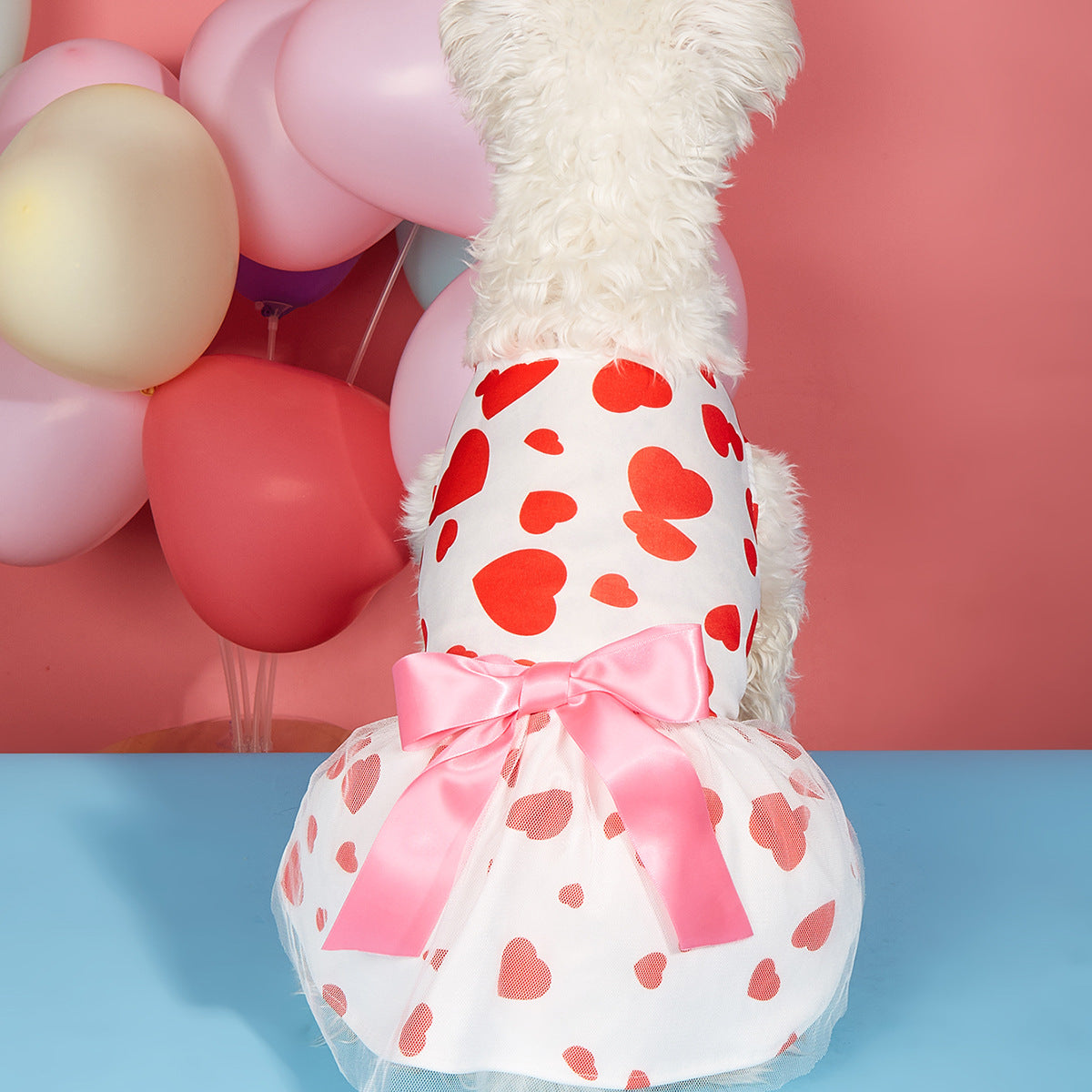 KFX-8096317 Love-Themed Full Printed Dress for Dogs and Cats in White and Black