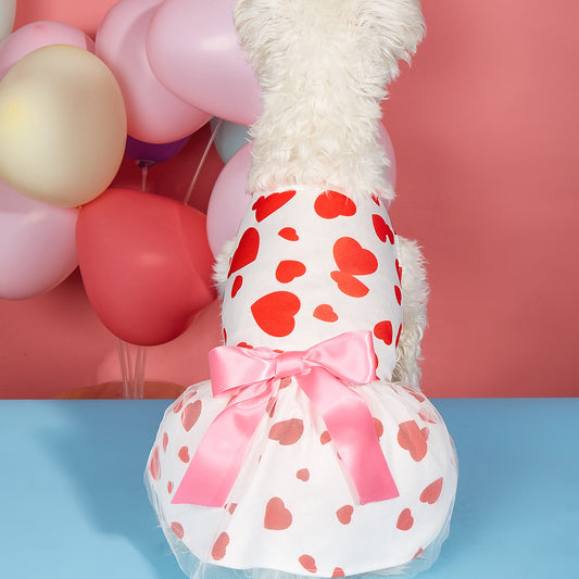 KFX-8096317 Love-Themed Full Printed Dress for Dogs and Cats in White and Black