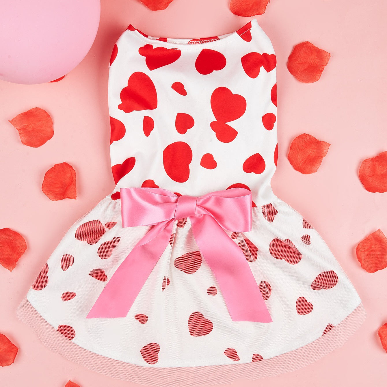 KFX-8096317 Love-Themed Full Printed Dress for Dogs and Cats in White and Black