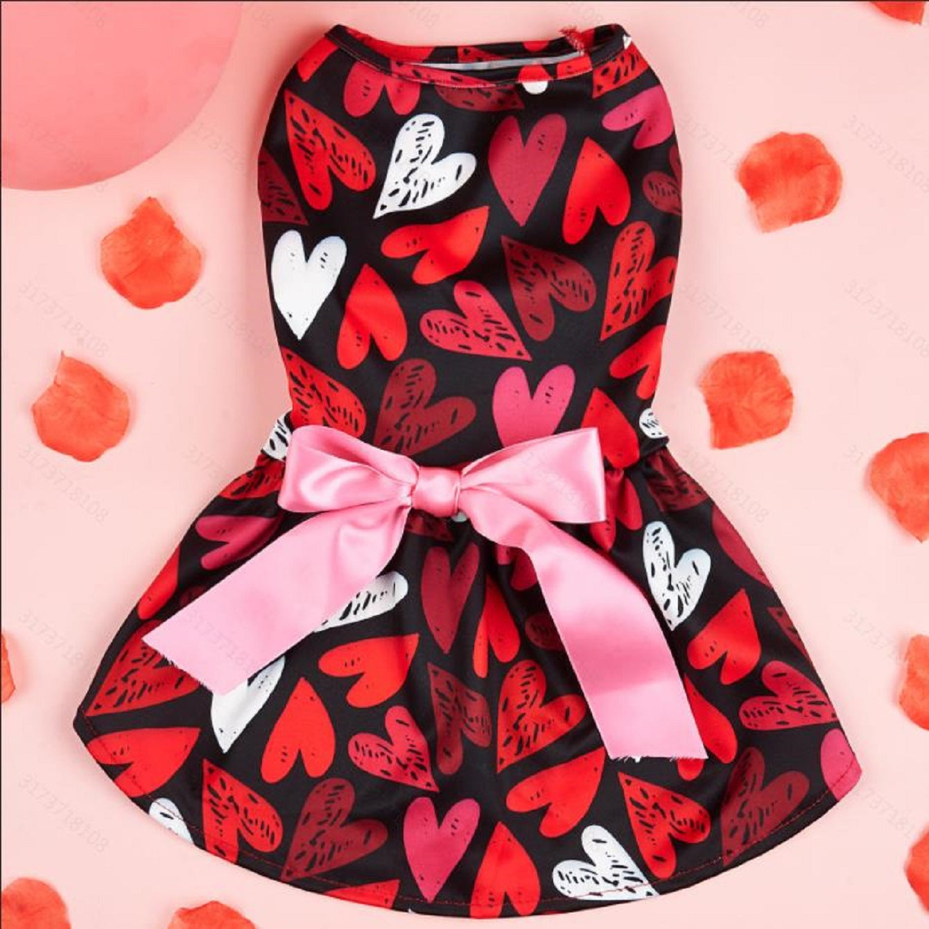 KFX-8096317 Love-Themed Full Printed Dress for Dogs and Cats in White and Black