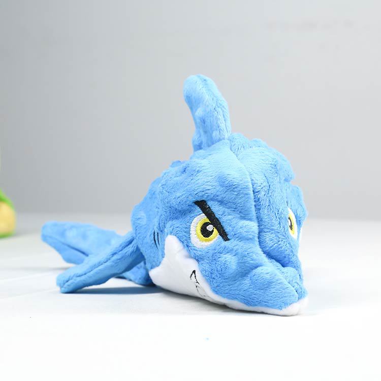 KFX-8097341 Pet Toy - Bite-resistant Plush Stuffed Animal in Green Crocodile, Gray Elephant, and Blue Shark