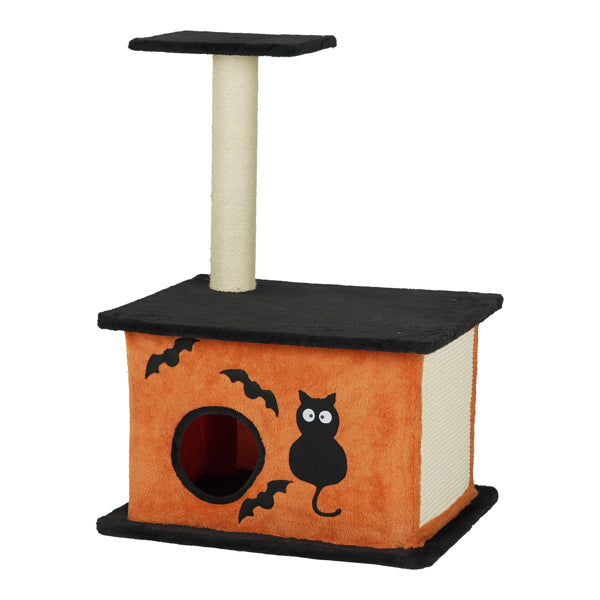 KFX-8097981 Halloween Cat Tree with Spacious Condo, Large Platforms, and Sisal Scratching Post in Orange and Black