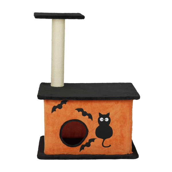 KFX-8097981 Halloween Cat Tree with Spacious Condo, Large Platforms, and Sisal Scratching Post in Orange and Black