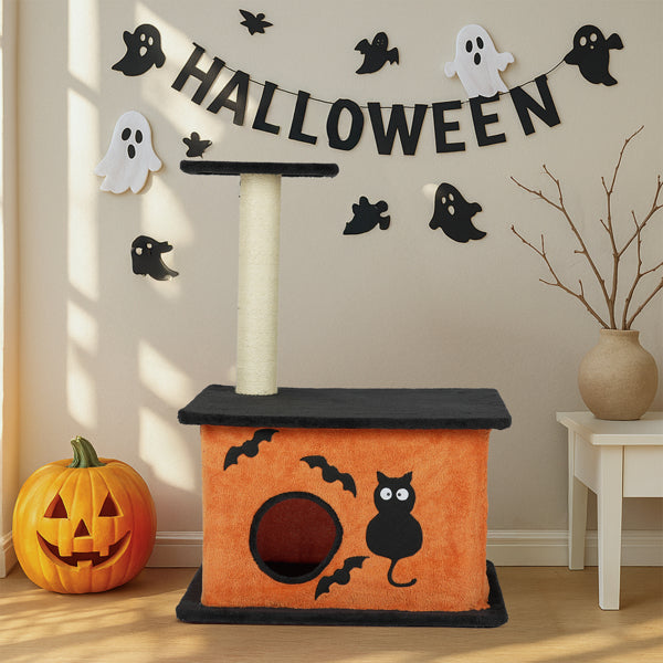 KFX-8097981 Halloween Cat Tree with Spacious Condo, Large Platforms, and Sisal Scratching Post in Orange and Black