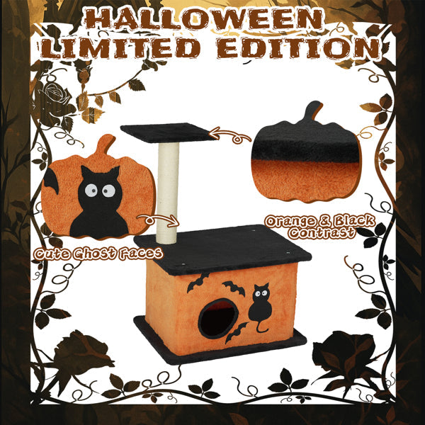KFX-8097981 Halloween Cat Tree with Spacious Condo, Large Platforms, and Sisal Scratching Post in Orange and Black