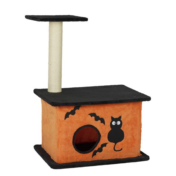 KFX-8097981 Halloween Cat Tree with Spacious Condo, Large Platforms, and Sisal Scratching Post in Orange and Black