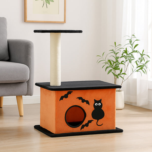 KFX-8097981 Halloween Cat Tree with Spacious Condo, Large Platforms, and Sisal Scratching Post in Orange and Black