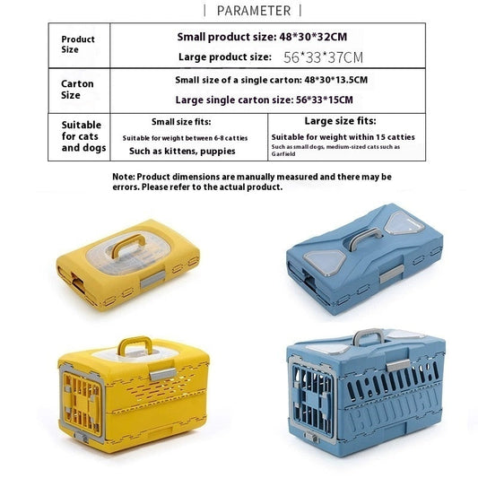 KFX-8098365 Portable Pet Flight Case - Folding Design, Hard PP Material, Small & Large Sizes in Van Gogh Gold and Far Peak Blue