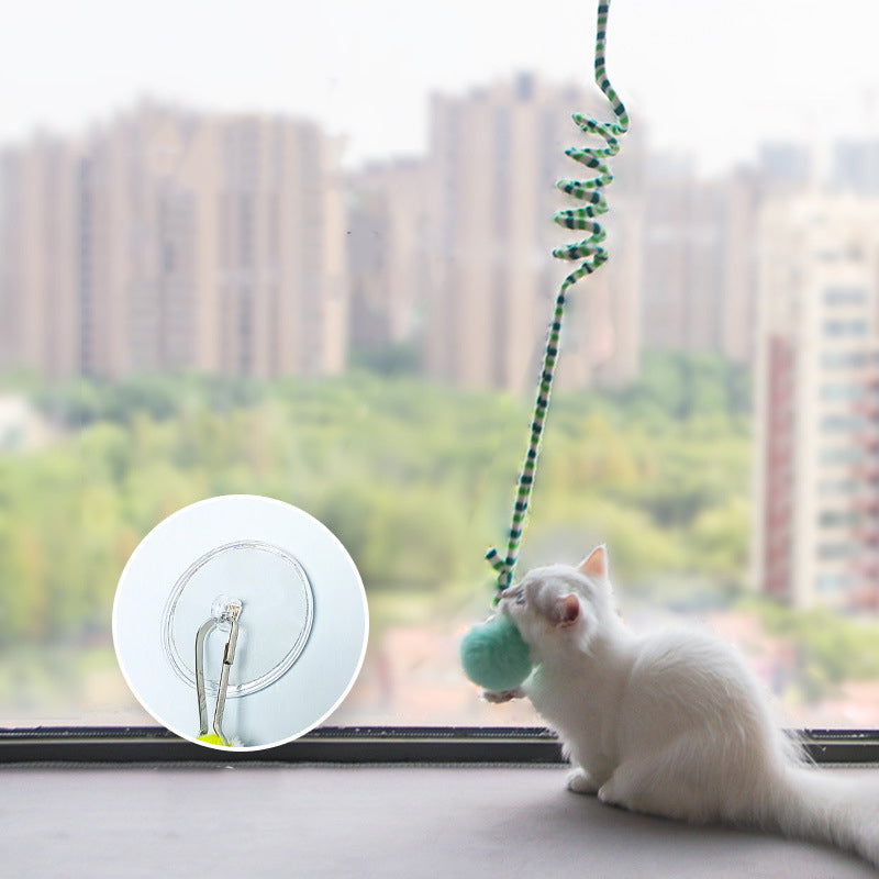 KFX-8101949 Kittens' Fun Spring Toy with Bell and Inflatable Ball – Suction Cup Design for Door Hanging