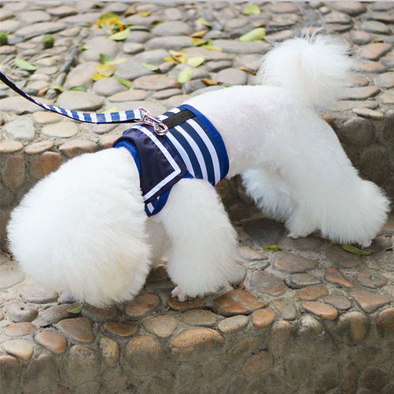 KFX-8103741 Pet Chest Strap Set with Leash - Cloth Material, Blue and Red, Sizes XS to XL