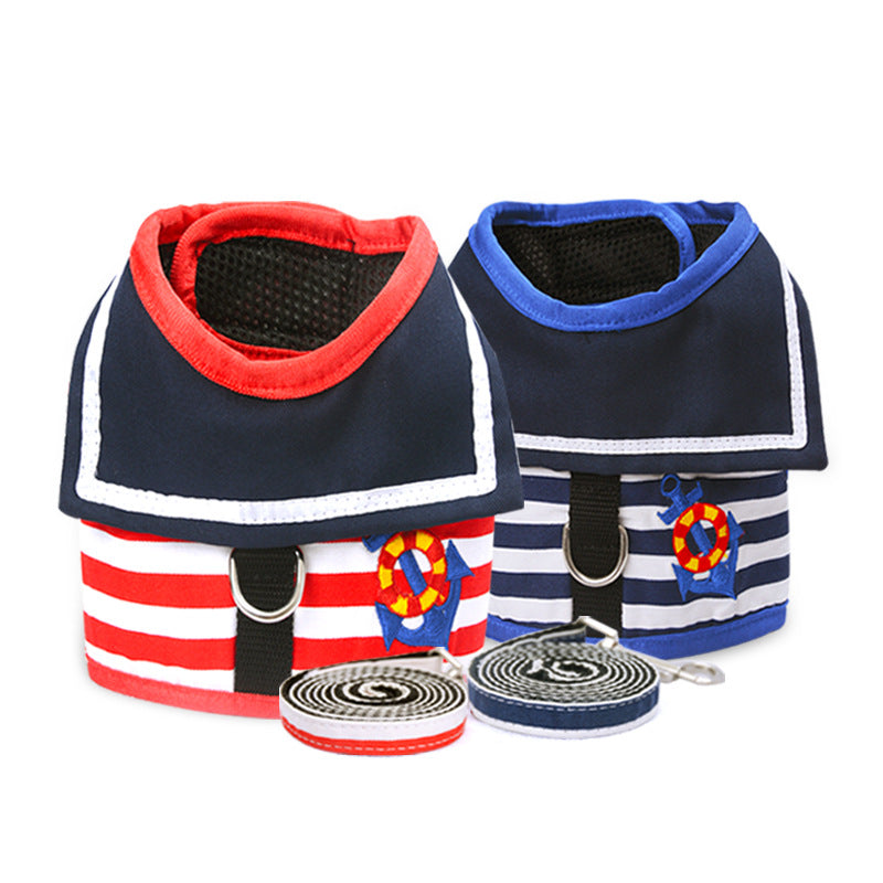 KFX-8103741 Pet Chest Strap Set with Leash - Cloth Material, Blue and Red, Sizes XS to XL