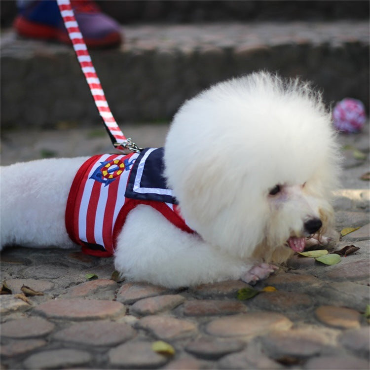 KFX-8103741 Pet Chest Strap Set with Leash - Cloth Material, Blue and Red, Sizes XS to XL