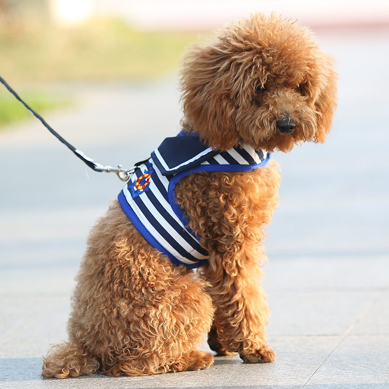 KFX-8103741 Pet Chest Strap Set with Leash - Cloth Material, Blue and Red, Sizes XS to XL