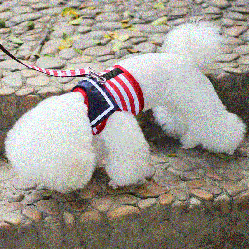 KFX-8103741 Pet Chest Strap Set with Leash - Cloth Material, Blue and Red, Sizes XS to XL